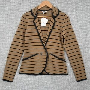 Halogen Knit Blazer Striped Merino Wool Blend‎ Jacket Neutral Sz S Preppy Y2K